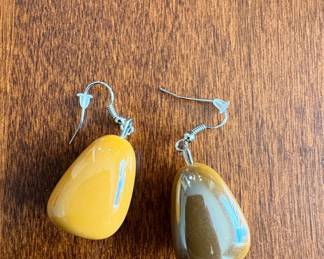 Tumbled Yellow Agate and Brown Agate Earrings with Fish Hook Ear Wires