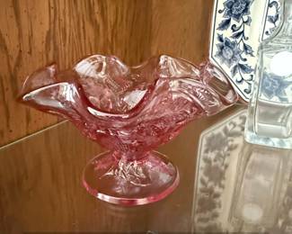 Fenton Art Glass Strawberry Pattern Footed Bowl