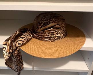 WideBrimmed Straw Sun Hat with Leopard and Zebra Print Scarf