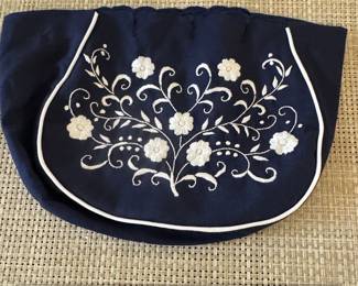 Vintage Embroidered Denim Handbag with Wooden Handle and Strawberry Motif fifth image