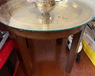 Vintage Brass Tray Table with Carved Base