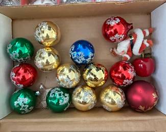 Vintage Christmas Ornaments Set with Santa and Apple Figurine