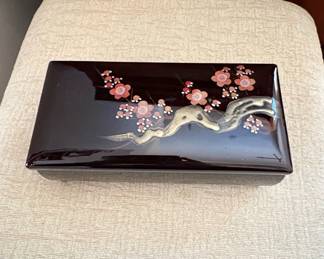 Vintage Japanese Lacquer Music Box with Mother of Pearl Inlay