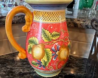 HandPainted Italian Ceramic Pitcher with Fruit Motif