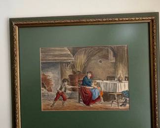 Antique Watercolor Painting of a Domestic Scene by Eugenio Zampighi