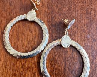 Vintage Twisted Hoop Earrings with Sunburst Disc Accents