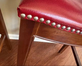 Set of Red Leather Upholstered Wooden Bar Stools second image