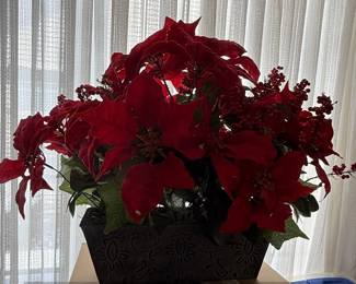 Artificial Poinsettia Arrangement in Decorative Planter