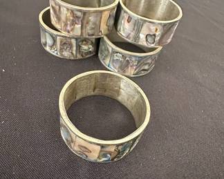 Abalone Shell Inlaid Napkin Rings Set of 6