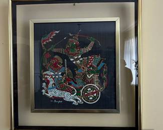 Thai Silk Painting Ramayana Scene O. Bangkok