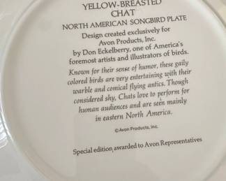 YellowBreasted Chat North American Songbird Plate by Don Eckelberry for Avon second image