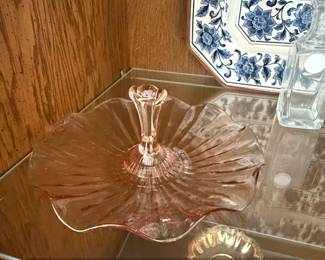 Pink Depression Glass Center Handle Tidbit Tray