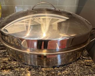 Vintage Stainless Steel Roasting Pan with Dome Lid and Rack