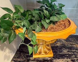 MidCentury Mustard Yellow Ceramic Pedestal Planter