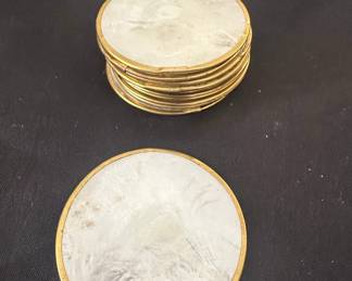 Set of Mother of Pearl and Brass Coasters
