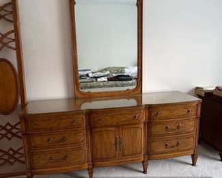 French Provincial Style Walnut Dresser with Mirror