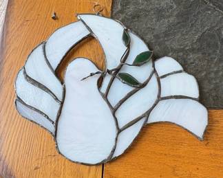 Stained Glass Dove with Olive Branch Suncatcher