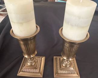 Pair of Brass Corinthian Column Candlesticks