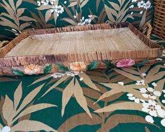 Vintage HandPainted Raffia Casserole Carrier with Floral Motifs second image