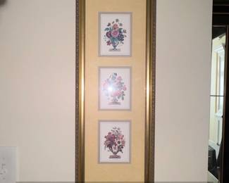 Triptych Botanical Prints after Jean Louis Prvost in Gilt Frame