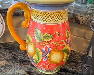 Italian Ceramic Pitcher with Fruit Motif Ceramiche Ima