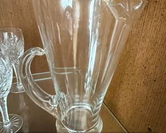 Vintage Etched Starburst Glass Pitcher with Ice Lip