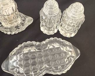 Vintage Pressed Glass Peanut Salt and Pepper Shakers with Holders second image