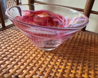Kosta Boda Tempera Pink Swirl Art Glass Bowl by Anna Ehrner