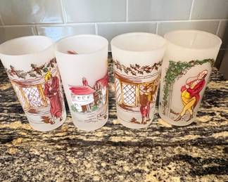 Vintage Hazel Atlas A Christmas Carol Frosted Glass Tumblers