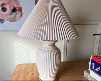 Vintage White Ceramic Fluted Table Lamp with Pleated Shade