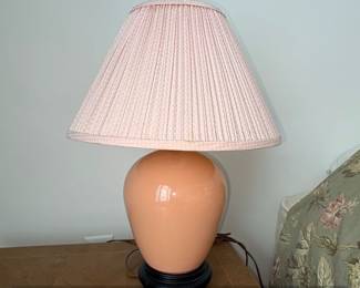Vintage Peach Glazed Ceramic Table Lamp with Pleated Shade by Alsy