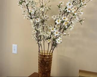 Amber Glass Cylinder Vase with White Cherry Blossoms second image
