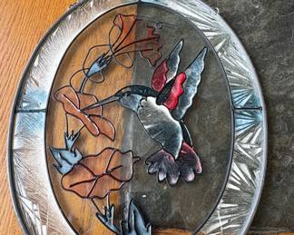 Stained Glass Hummingbird Oval Suncatcher