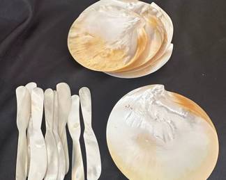 Mother of Pearl Shell Caviar Plates and Butter Knives Set