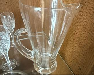 Vintage Etched Starburst Glass Pitcher with Ice Lip second image