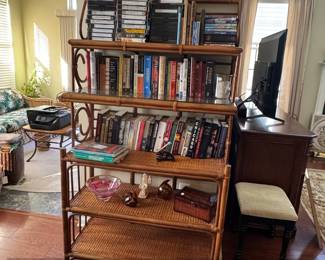 Vintage Bamboo and Rattan Arched Etagere Bookshelf