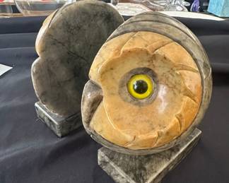 Vintage Hand Carved Alabaster Owl Bookends, Made in Italy, with Glass Eyes second image