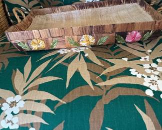 Vintage Woven Raffia Casserole Carrier with Floral Decoration second image