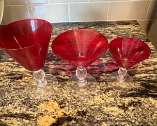 Set of Three Morgantown Ruby Red Footed Bowls