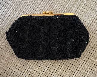 Vintage Black Beaded Clutch Evening Bag
