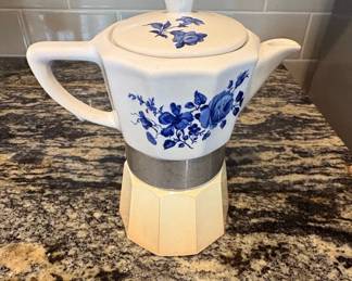 Vintage Flory Express Ceramic Moka Pot with Blue Floral Design