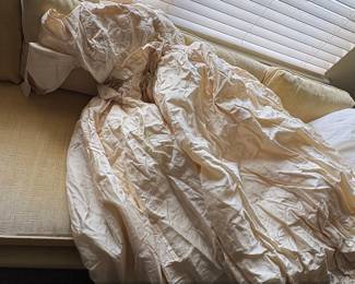 Antique Cream Silk Dress with Raised Floral Embroidery