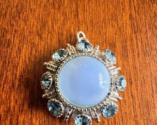 Vintage Avon Moon Magic Blue Cabochon and Rhinestone Pendant