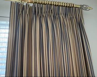 Vintage Striped Pinch Pleat Curtains with Brass Rod second image