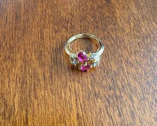 Vintage Avon Royal Radiance Simulated Ruby and Rhinestone Ring