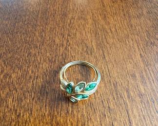 Vintage Avon Leaf Lights Ring with Green Marquise Cut Stones