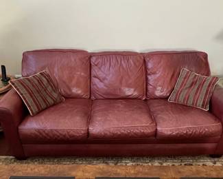 Classic Red Leather ThreeSeater Sofa with Rolled Arms