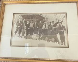 Vintage Framed Photograph of a Group of People in the Snow