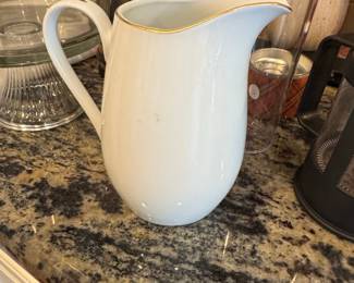 White Porcelain Pitcher with Gold Rim