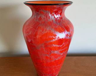 Orange and White Swirl Art Glass Vase Murano Style